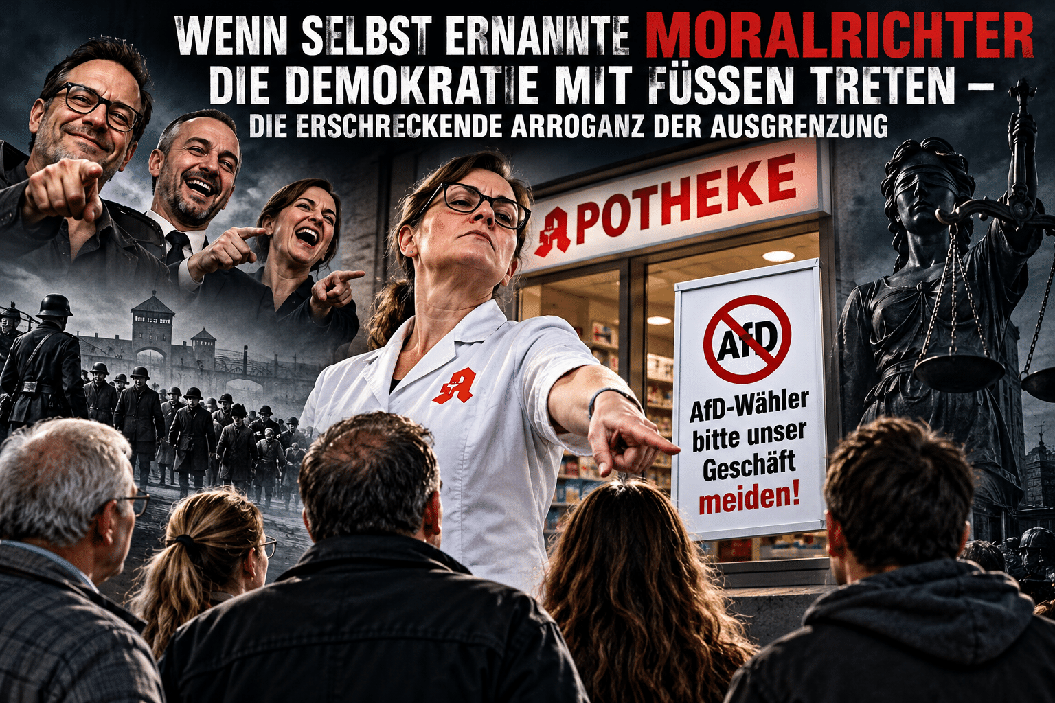 Moralrichter vor der apotheke